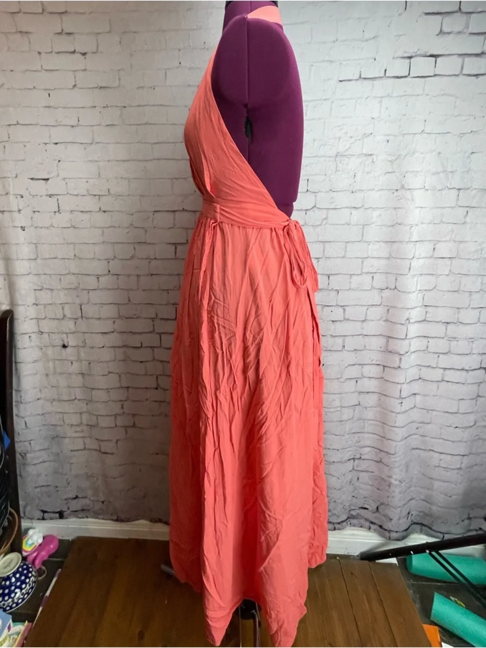 Lulus Magical Movement Coral Pink Wrap Maxi Dress size small